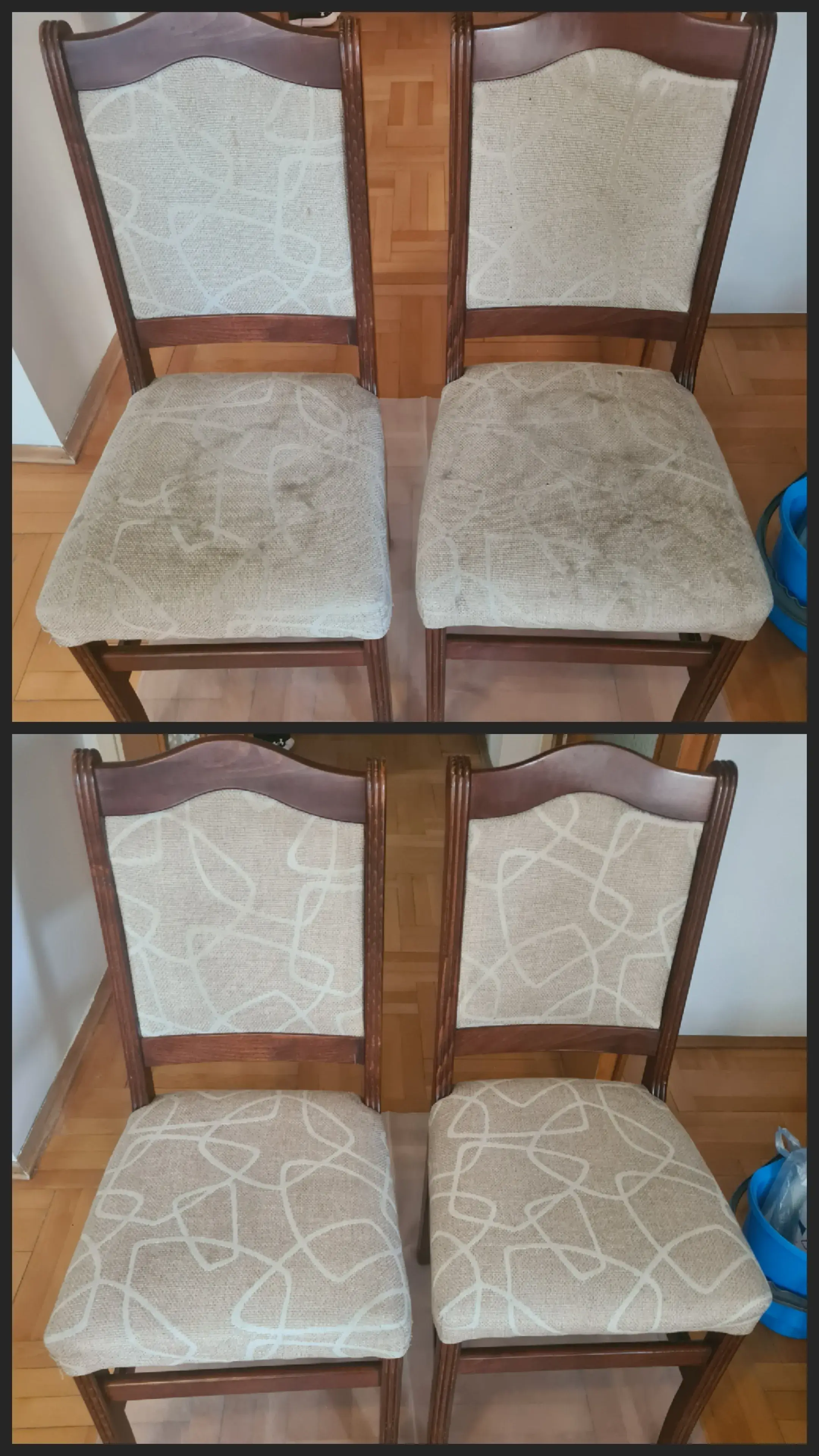 20260504_171951 Dubinsko ciscenje stolica - 2 bez stolice pre i posle pranja - Uklanjanje fleka